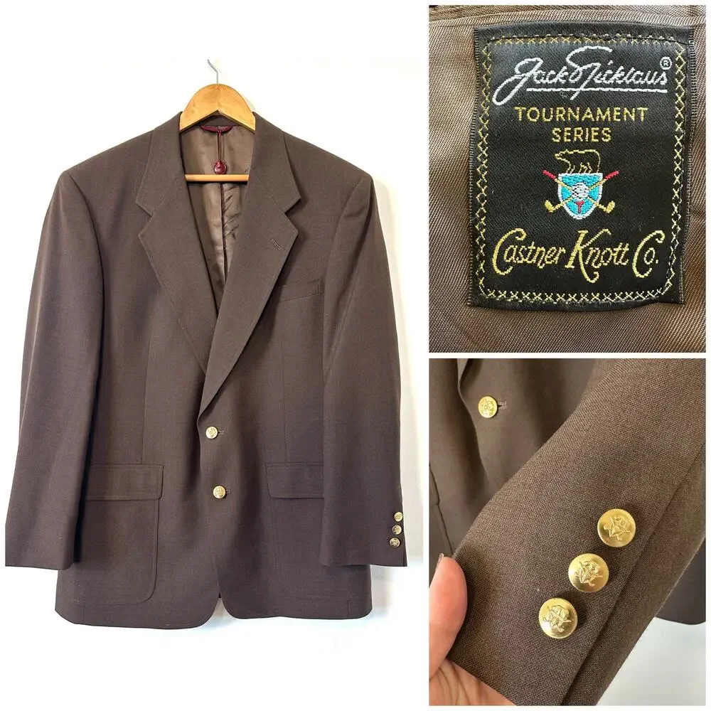 Vintage 90s Jack Nicklaus Tournament Series Blazer Brown 42R Made In‎ USA Preppy
